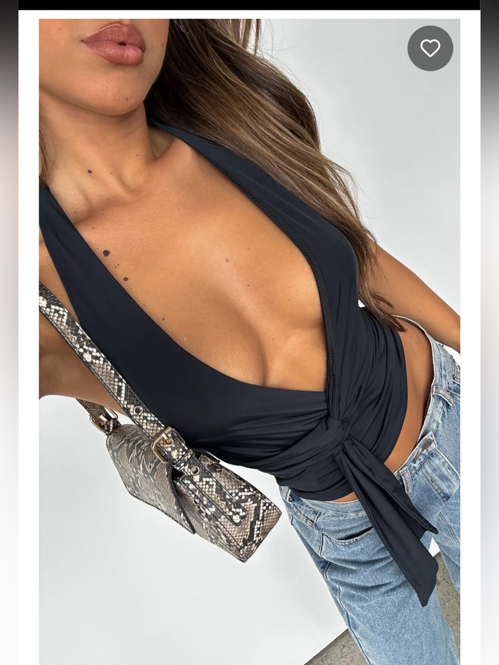 White Fox Boutique Black Knot-Front Halter Camisole Thoughts of You Top
